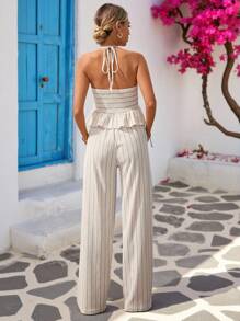 Vivid Eden 2pcs/Set Women Halter Striped Top & Pants Set, Fashionable For Summer,Vacation,Vacation Style, Women Summer Clothing, Woman S Summer Clothes, Women S Clothes,Women's Solid Color Tube Top And Pants, Fashionable For Summer,Vacation Style,Vacation ,Striped Casual Summer Beach Vacation Two-Piece Outfit Set,Vacation,4th Of July,Graduation Outfit,Holiday Outfits, Women Summer Sets,Vacation Outfits,Summer Outfits For Women 2 Pieces, Summer Sets For Women, Women Summer Clothes Women Two Pieces Outfits