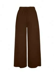 INAWLY Women Plain Color Casual Loose Fashion Wide Leg Pants Fall Cloth For Women - Coffee Brown - View 2