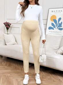 SHEIN Maternity Casual Solid Color Adjustable Waist Skinny Sweatpants