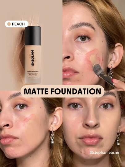 SHEGLAM كريم أساس مطفي يدوم طويلاً وقابل للتنفس من Complexion Pro-لون الخوخ غير اللامع-كريم أساس مقاوم للتعرق-التحكم في الزيوت-تغطية كاملة-خافي عيوب-مقاوم للماء-خالٍ من العيوب-لا يتلاشى-خفيف الوزن-كريم أساس سائل--عيد الميلاد-الشتاء علامة تجارية جمال مكياج ميكب مستحضرات تجميل للنساء الفتيات مثالي لفصل الشتاء الربيع مثالي ل- Y2K أزياء أنيقة رمضان هدية حفلة جاهز أفضل لون