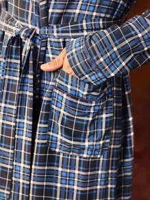 Manfinity Men's Plaid Print Shawl Neck Patchwork Pocket Belted Lounge Robe, Fall - Multicolor - View 6