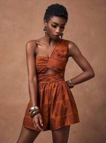 Zivah 2025 春夏新款女装印花褶皱高腰宽松九分裤，适合生日派对、毕业典礼、校园风、日常休闲装、度假、邮轮、海滩、日光浴、街头风、优雅、通勤、商务休闲 - 彩色 - 查看 3