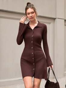 CLARA VERO Đầm Mini Tay Dài Thời Trang Có Cổ - màu nâu - Xem 5