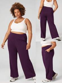 GLOWMODE Modal Plus Size Wide Leg Built-In Adjustable Drawstring Waist Pants With Side Pockets Daily Casual