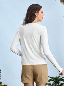 In My Nature Nature Hike 女式户外白色长袖 T 恤，弹性贴肤，拉链口袋，拇指孔