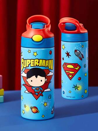 SUPERMAN X SHEIN 16 OZ /500 ML Stainless Steel Water Bottle With Straw, With Handle, Suitable For Sports, Travel And School