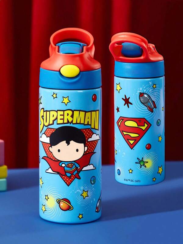SUPERMAN X SHEIN 16 OZ /500 ML Stainless Steel Water Bottle With Straw, With Handle, Suitable For Sports, Travel And School