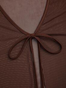 Sunspun 大码休闲浪漫连衣裙（带罩衫），两件套 - 卡其色 - 查看 6