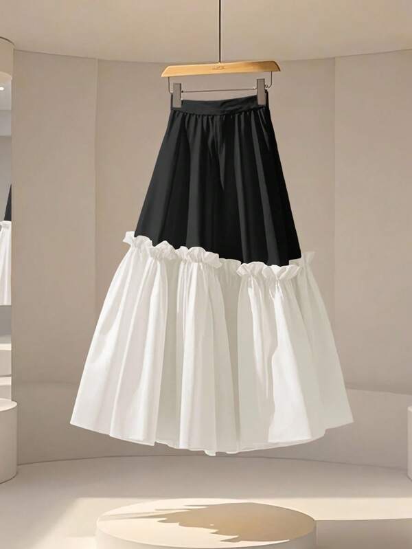 GlowEve Women's Two-Tone Ruffle Hem Elegant Fashion A-Line Skirt