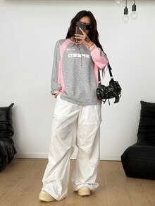 Coolane Women's Fall/Winter Back To School Streetwear Going Out Athleisure Graphics Color-Blocked Pink And Grey Long Sleeve Sweatshirt - Multicolor - View 4