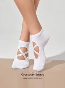 GLOWMODE 3双防滑绑带无缝趾结构踝部瑜伽普拉提黑色袜子 - 白色 - 查看 3