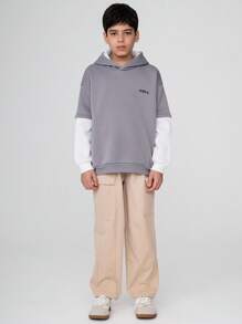 SHEIN 卡其色男童长裤，工装口袋设计，休闲时尚 - 卡其色 - 查看 5