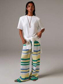 Athîral 秋冬女士撞色条纹印花抽绳腰休闲针织裤 - 彩色 - 查看 3