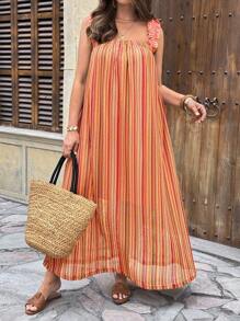 SHEIN Plus Size Resort-Style Print Long Dress - Orange - View 5