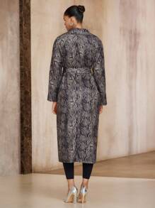 Avenne Women's Vintage Snake Skin Print Lapel Collar Double-Breasted Long Windbreaker Jacket, Fashion Casual Commuting Coat Fall Winter Cloth For Women