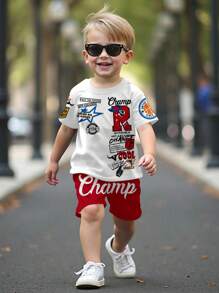 TaviRue Set de 2 piezas Uniforme de baloncesto para niños pequeños, diseño minimalista casual de camiseta de manga corta y shorts, apropiado para el verano - Multicolor - Ver 2