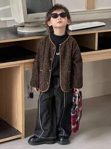 DAZY Toddler Boys' Loose Fit Casual Leopard Print Jacket, Autumn