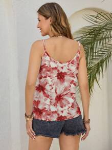 Shutterstock Glamance Casual Loose V-Neck Camisole Top For Women Spring/Summer Floral Tank Top Flower Top Summer Casual Tops Rose Top Summer Topfall Women Clothes Back To School Going Out Tops Women Suitable For Going Out - Red - View 2