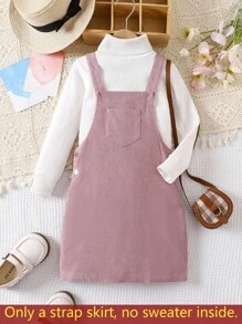 Elladie kids 年轻女孩简约百搭吊带连衣裙，秋冬 - 粉色 - 查看 1