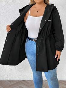 SHEIN CURVE+ Chaqueta cortavientos con capucha de longitud media, casual y deportiva, para mujer talla grande, versátil para otoño, ropa de mujer talla grande 8xl, ropa de mujer talla grande 6xl, ropa de mujer curvilínea, camisas de mujer curvilínea, ropa de mujer talla grande