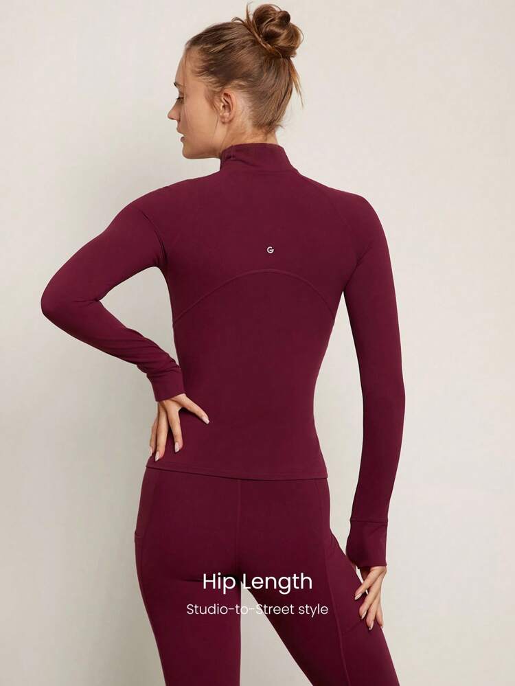 FeatherFit™ Slim-It Streamline Performance Secure Pockets Zip Up Long Sleeve Jacket Low Impact Yoga Pilates Daily Spring Summer