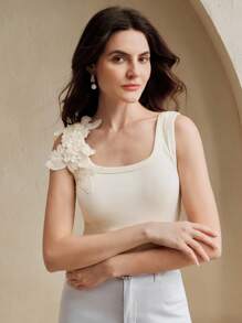 Anewsta Fashionable Fitted Embroidered Seamless Rib Tank Top