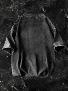 GENIUS ODE Men's Loose Fit Round Neck Short Sleeve T-Shirt With Virgin Mary Rhinestone Print, Summer - Black - View 3