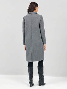 Miaspire Abrigo largo de lana gris para mujer, ropa de mujer para otoño, chaqueta de mujer, blazer de lana, ropa de abrigo para mujer, abrigo gris oscuro, ropa de oficina para mujer, ropa casual de viaje para mujer, serie gris gris - Gris - Ver 2