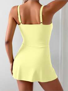 Swim Basics Women's Solid Color Side Knot One-Piece Swimsuit, Vacation For Summer - Yellow - View 2