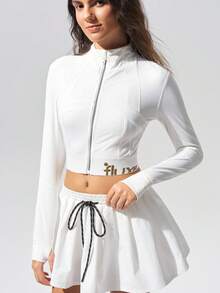 Fluxe Casual Letter Print Zipper Fitted Cropped Top