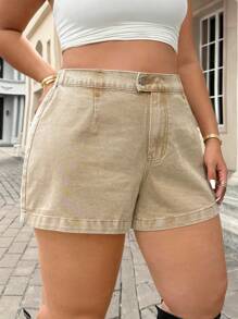 EMERY ROSE Quần short denim thường ngày cỡ lớn cho nữ, phong cách phương Tây - Màu Khaki - Xem 3