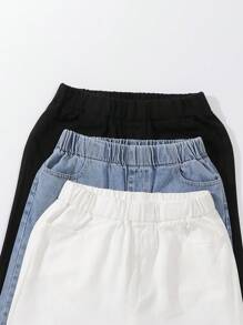 SHEIN Bộ 3 quần jeans ống rộng dễ phối đồ cho bé gái tuổi teen, dáng rộng thoải mái, thích hợp đi học, đi đại học, mùa thu đông. - Nhiều màu - Xem 5