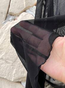 大码两件套：碎花腰部修身喇叭裙 + 透视夹克，春夏 - 黑與白 - 查看 7