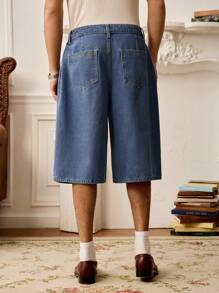 SWAVVY 男士时尚褶皱七分牛仔短裤 - 藍色 - 查看 2