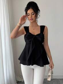 Elenzga Women's French Style Heavily Embroidered Mesh Insert Sleeveless Blouse - Black - View 5