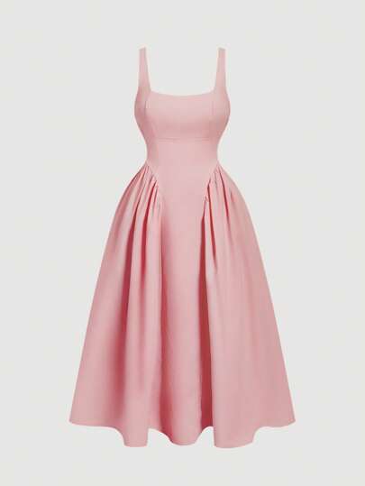 SHEIN MOD Plus Size Pink Spaghetti Strap Dress With Bow Back Decor, Formal Event Dress,Women's White Backless Bow Tie Long Dress, Summer Pink Dress,Graduation Dress, Brunch Outfits For Women Flowy Dress,Corset Dress