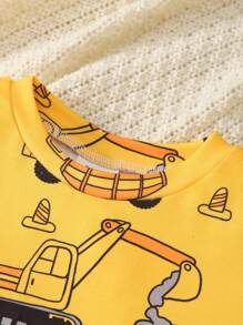 2 件套幼儿男童休闲卡车和字母印花圆领短袖上衣和松紧腰针织紧身裤，可爱家居服 - 黃色 - 查看 3