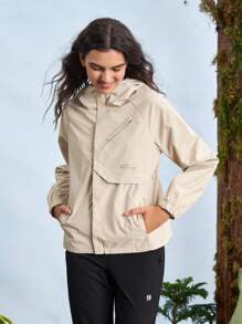 In My Nature Áo khoác ngoài trời mùa thu ngắn có mũ trùm đầu dành cho nữ của Nature Hike, Áo khoác chạy bộ ấm áp để đi bộ đường dài - Màu be - Xem 5