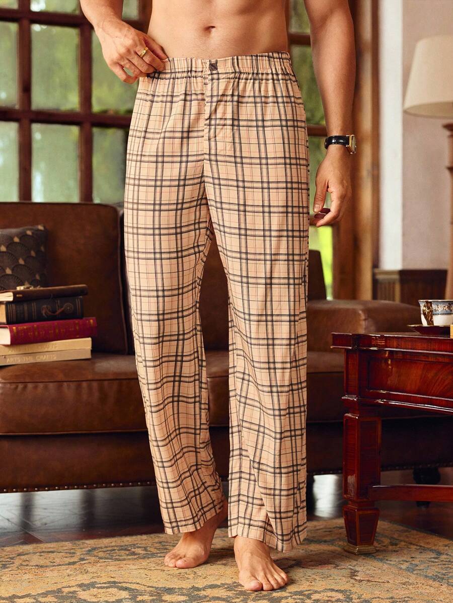 EverLounge Men's Plaid Straight-Leg Pants For Loungewear - Khaki - View 1