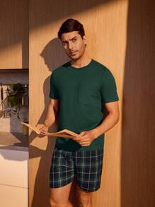 Manfinity Underwear&Sleepwear Basics Conjunto de pijama con estampado de cuadros para hombre