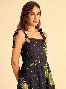 CAJUNI 女式菠萝印花休闲无袖连衣裙，夏季 - 黑色 - 查看 6