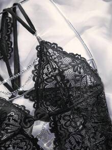 SpicyHot 1 件女士性感蕾丝紧身内衣，外出穿着 - 黑色 - 查看 6