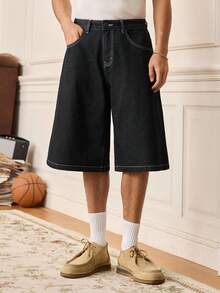 SWAVVY Casual Summer Men's Wide Leg Denim Shorts - Royal Blue - View 3