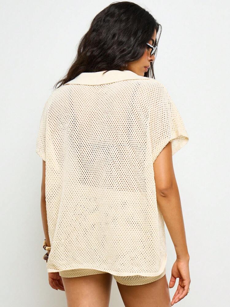 Crochet Knit V Neck Top With Hot Pants