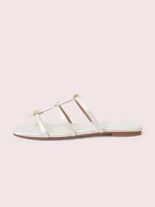 CUCCOO DOLLMOD Women's Satin Bow Detail French Romantic Summer Date Vacation Round Toe Flat Sandals, White - White - View 6