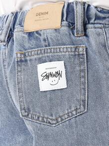 SUMWON Double Knee Wide Leg Denim Pants Streetwear Fashion Japanese Style Baggy Loose Fit Kids Trousers Fall Winter Casual Everyday Urban Wear