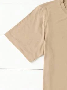 EMERY ROSE Plus Size Women Plant & Floral Pattern Round Neck Short Sleeve T-Shirt - Khaki - View 4