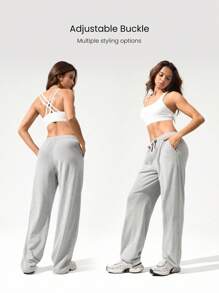 GLOWMODE 日常毛圈布双向穿着可调节抽绳腰带阔腿慢跑运动裤带侧袋日常休闲装 - 淺灰色 - 查看 2