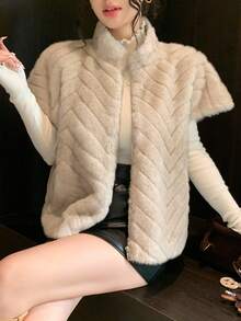 DAZY Sleeveless Zip-Up Loose Waistcoat Style Fluffy Jacket For Women, Autumn/Winter Vest Fluffy Coat