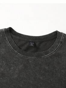 GENIUS ODE Men's Loose Fit Round Neck Short Sleeve T-Shirt With Virgin Mary Rhinestone Print, Summer - Black - View 7